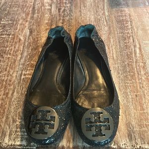 Tori Burch Black- Reva Glitter Slipper size 9